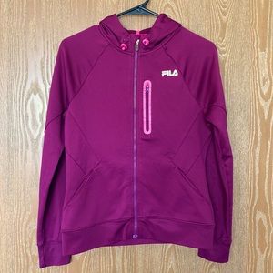 Dark purple athletic zip-up jacket with hood
